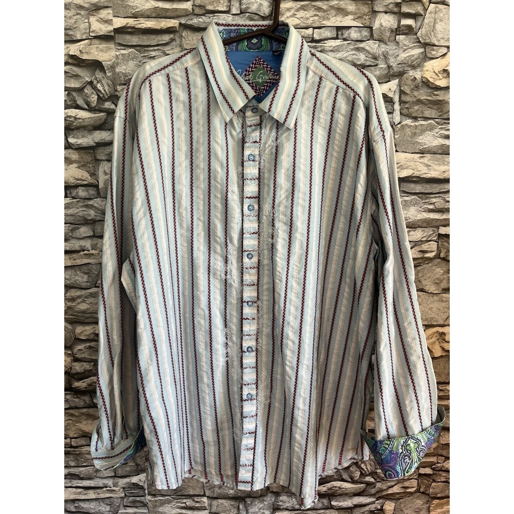 Robert Graham Mens 3XL Flip Cuff Long Sleeve Embroidered Dress Shirt